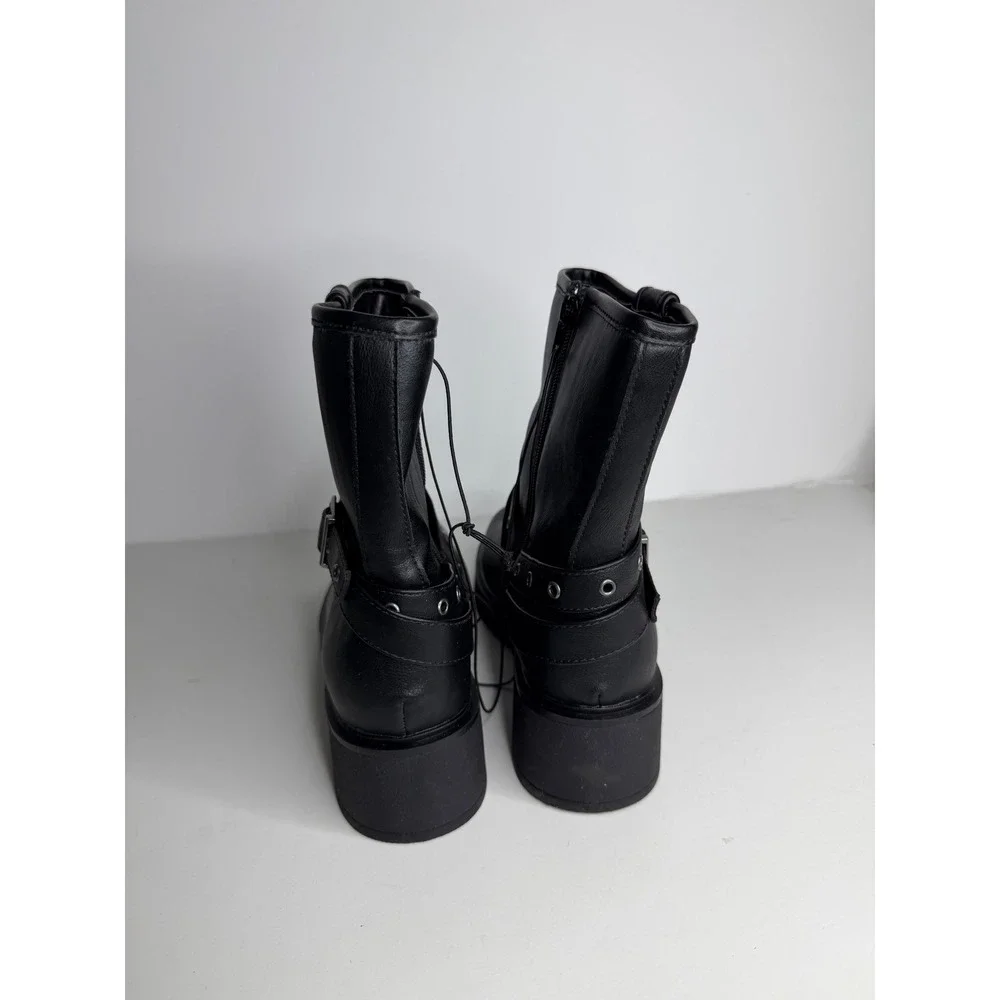NEW POP‎ Billboard Motorcycle Combat Ankle Faux Leather Black Size 9_4